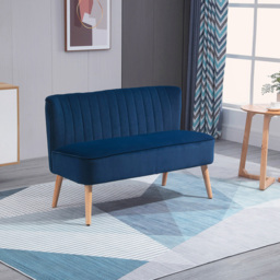 HOMCOM Modern Double Seat Sofa Foam Padding High Back Soft Comfortable Compact Couch Home Office Dark Blue - thumbnail 2