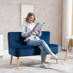 HOMCOM Modern Double Seat Sofa Foam Padding High Back Soft Comfortable Compact Couch Home Office Dark Blue - thumbnail 8