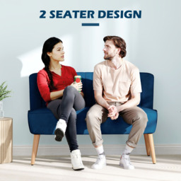 HOMCOM Modern Double Seat Sofa Foam Padding High Back Soft Comfortable Compact Couch Home Office Dark Blue - thumbnail 6