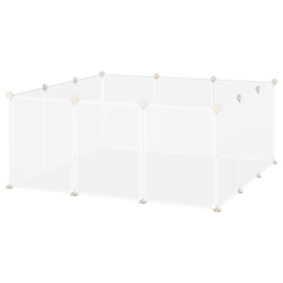 PawHut Portable Pet Playpen DIY Enclosure, 12 Panel Plastic Fence for Bunny, Guinea Pig, Hedgehog, Chinchilla, White - Aosom UK