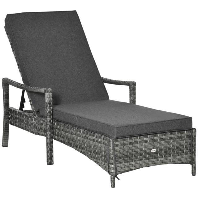 Outsunny Rattan Sun Lounger Garden Lounger Rattan Wicker w/ 4-Level Adjustable Headrest, 52.5H x 192L x 62.5W - Aosom UK - image 1