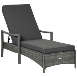 Outsunny Rattan Sun Lounger Garden Lounger Rattan Wicker w/ 4-Level Adjustable Headrest, 52.5H x 192L x 62.5W - Aosom UK - thumbnail 9