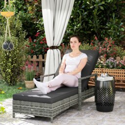 Outsunny Rattan Sun Lounger Garden Lounger Rattan Wicker w/ 4-Level Adjustable Headrest, 52.5H x 192L x 62.5W - Aosom UK - thumbnail 2
