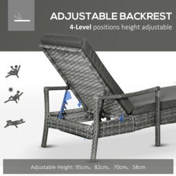 Outsunny Rattan Sun Lounger Garden Lounger Rattan Wicker w/ 4-Level Adjustable Headrest, 52.5H x 192L x 62.5W - Aosom UK - thumbnail 4