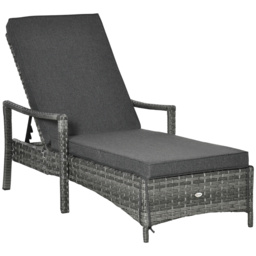 Outsunny Rattan Sun Lounger Garden Lounger Rattan Wicker w/ 4-Level Adjustable Headrest, 52.5H x 192L x 62.5W - Aosom UK - thumbnail 1