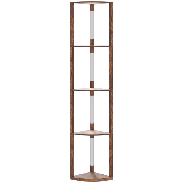 HOMCOM Floor Standing Lamp with Shelves, LED Floor Lamp with 3000K Dimmable Warm White Light for Living Room Bedroom, Rustic Brown - Aosom UK - image 1