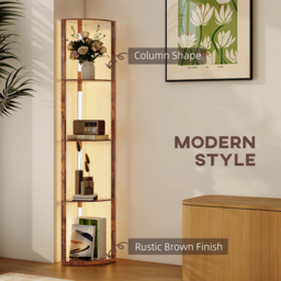 HOMCOM Floor Standing Lamp with Shelves, LED Floor Lamp with 3000K Dimmable Warm White Light for Living Room Bedroom, Rustic Brown - Aosom UK - thumbnail 4