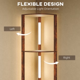 HOMCOM Floor Standing Lamp with Shelves, LED Floor Lamp with 3000K Dimmable Warm White Light for Living Room Bedroom, Rustic Brown - Aosom UK - thumbnail 6