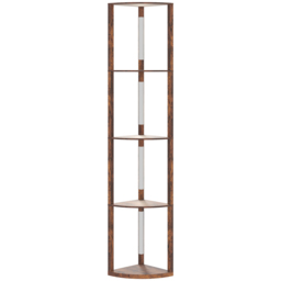 HOMCOM Floor Standing Lamp with Shelves, LED Floor Lamp with 3000K Dimmable Warm White Light for Living Room Bedroom, Rustic Brown - Aosom UK