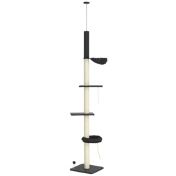 PawHut 5-Tier Cat Tree, Adjustable Height Floor to Ceiling Tower, Multi-Level Climber with Scratching Posts, Black - Aosom UK - thumbnail 1
