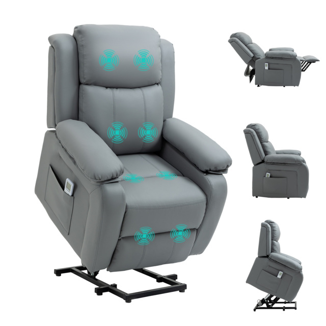 HOMCOM Electric Power Lift Recliner Chair Vibration Massage Reclining Chair with Remote Control and Side Pocket, Grey - image 1