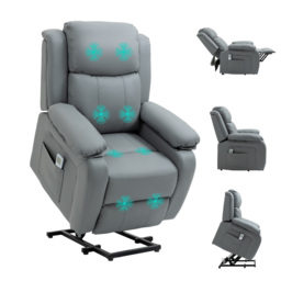 HOMCOM Electric Power Lift Recliner Chair Vibration Massage Reclining Chair with Remote Control and Side Pocket, Grey - thumbnail 1