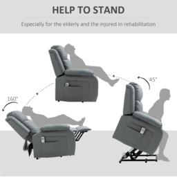 HOMCOM Electric Power Lift Recliner Chair Vibration Massage Reclining Chair with Remote Control and Side Pocket, Grey - thumbnail 7