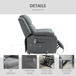 HOMCOM Electric Power Lift Recliner Chair Vibration Massage Reclining Chair with Remote Control and Side Pocket, Grey - thumbnail 4