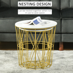 HOMCOM Set of 2 Nesting Side Tables with Storage, Round End Tables Coffee Tables with Steel Frame and Removable Round Top, White - Aosom UK - thumbnail 5