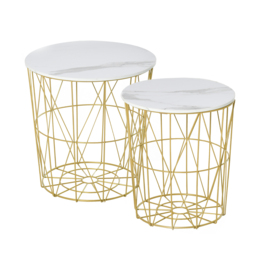 HOMCOM Set of 2 Nesting Side Tables with Storage, Round End Tables Coffee Tables with Steel Frame and Removable Round Top, White - Aosom UK