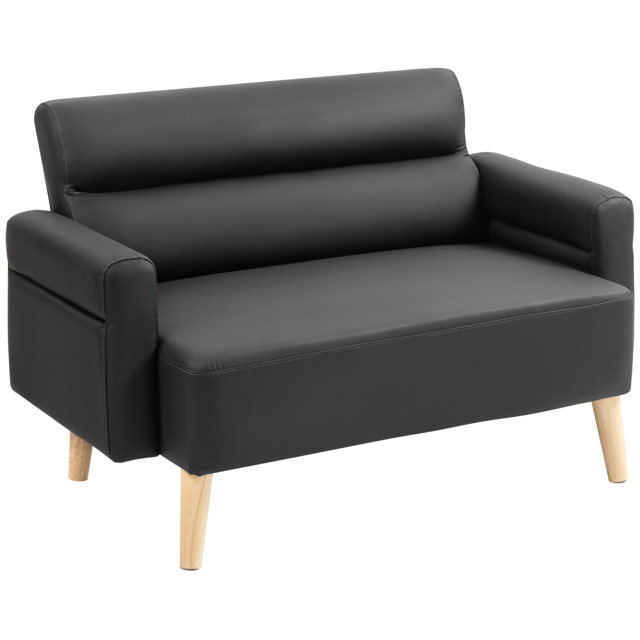 HOMCOM Small Faux Leather 2 Seater Sofa Settee - Black - image 1