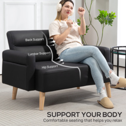 HOMCOM Small Faux Leather 2 Seater Sofa Settee - Black - thumbnail 5