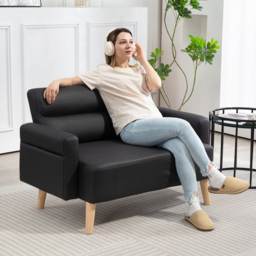 HOMCOM Small Faux Leather 2 Seater Sofa Settee - Black - thumbnail 2
