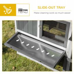 PawHut 2 Tier Wooden Rabbit Hutch, Guinea Pig Cage, Bunny Run, Small Animal House with Run Box, Slide-out Tray, 175.8 x 52 x 85.5cm, White - thumbnail 5