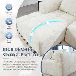 Modular L-Shaped Sofa with Deep Seating and Sleeper Function, Upholstered Lounge Couch for Living Area, 250L x 158W x 60H cm, Beige - Aosom UK - thumbnail 6