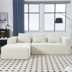 Modular L-Shaped Sofa with Deep Seating and Sleeper Function, Upholstered Lounge Couch for Living Area, 250L x 158W x 60H cm, Beige - Aosom UK - thumbnail 8