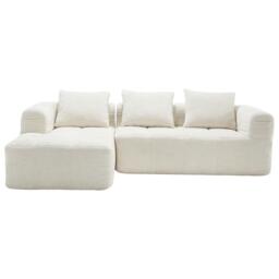 Modular L-Shaped Sofa with Deep Seating and Sleeper Function, Upholstered Lounge Couch for Living Area, 250L x 158W x 60H cm, Beige - Aosom UK - thumbnail 2