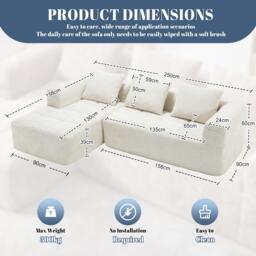 Modular L-Shaped Sofa with Deep Seating and Sleeper Function, Upholstered Lounge Couch for Living Area, 250L x 158W x 60H cm, Beige - Aosom UK - thumbnail 3