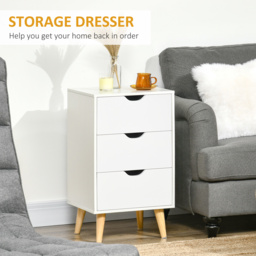 HOMCOM Set of 2 Bedside Tables, Modern Nightstand Side End Table with 3 Storage Drawers and Solid Pine Wood Legs for Bedroom Living Room Entryway, White - thumbnail 4