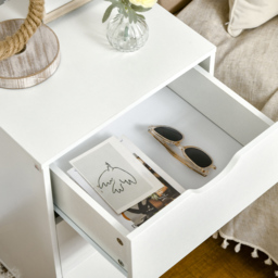 HOMCOM Set of 2 Bedside Tables, Modern Nightstand Side End Table with 3 Storage Drawers and Solid Pine Wood Legs for Bedroom Living Room Entryway, White - thumbnail 9