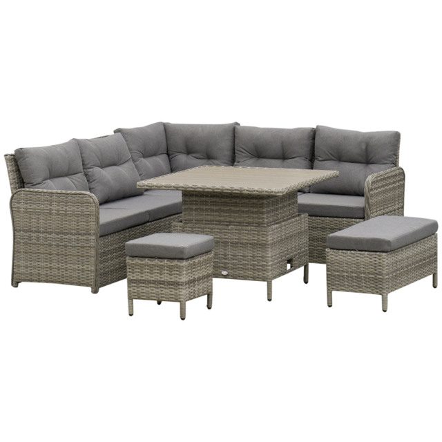 Outsunny 6 Pieces Outdoor PE Rattan Garden Furniture, Patio Wicker Sectional Conversation Corner Sofa w/ Soft Padded Cushion & Liftable Coffee Table - image 1