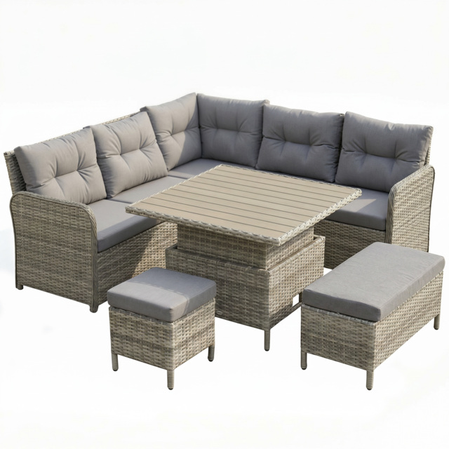 Outsunny 6 Pieces Outdoor PE Rattan Garden Furniture, Patio Wicker Sectional Conversation Corner Sofa w/ Soft Padded Cushion & Liftable Coffee Table - image 1