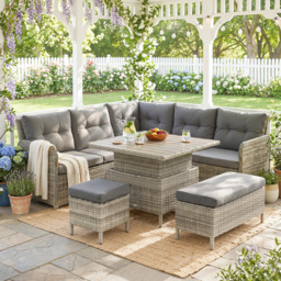 Outsunny 6 Pieces Outdoor PE Rattan Garden Furniture, Patio Wicker Sectional Conversation Corner Sofa w/ Soft Padded Cushion & Liftable Coffee Table - thumbnail 2