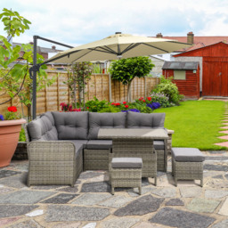 Outsunny 6 Pieces Outdoor PE Rattan Garden Furniture, Patio Wicker Sectional Conversation Corner Sofa w/ Soft Padded Cushion & Liftable Coffee Table - thumbnail 9