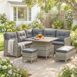 Outsunny 6 Pieces Outdoor PE Rattan Garden Furniture, Patio Wicker Sectional Conversation Corner Sofa w/ Soft Padded Cushion & Liftable Coffee Table - thumbnail 7
