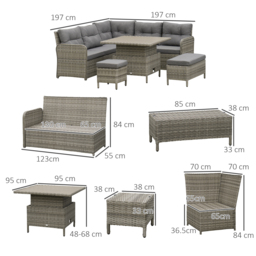 Outsunny 6 Pieces Outdoor PE Rattan Garden Furniture, Patio Wicker Sectional Conversation Corner Sofa w/ Soft Padded Cushion & Liftable Coffee Table - thumbnail 3