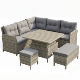 Outsunny 6 Pieces Outdoor PE Rattan Garden Furniture, Patio Wicker Sectional Conversation Corner Sofa w/ Soft Padded Cushion & Liftable Coffee Table