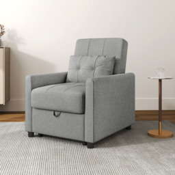HOMCOM Single Folding Chair Bed Compact Small Versatile Convertible Linen-Look Light Grey for Small Rooms - Aosom UK - thumbnail 2