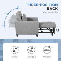 HOMCOM Single Folding Chair Bed Compact Small Versatile Convertible Linen-Look Light Grey for Small Rooms - Aosom UK - thumbnail 5