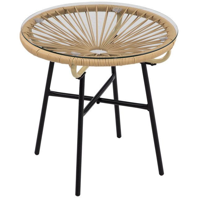 Outsunny Rattan Side Table, Round Outdoor Coffee Table, with Round PE Rattan and Tempered Glass Table Top for Patio, Garden, Balcony, Black - image 1