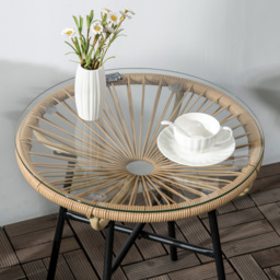 Outsunny Rattan Side Table, Round Outdoor Coffee Table, with Round PE Rattan and Tempered Glass Table Top for Patio, Garden, Balcony, Black - thumbnail 9