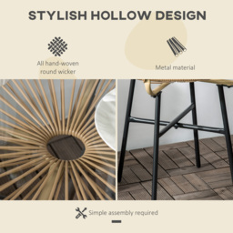 Outsunny Rattan Side Table, Round Outdoor Coffee Table, with Round PE Rattan and Tempered Glass Table Top for Patio, Garden, Balcony, Black - thumbnail 5