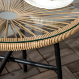 Outsunny Rattan Side Table, Round Outdoor Coffee Table, with Round PE Rattan and Tempered Glass Table Top for Patio, Garden, Balcony, Black - thumbnail 8