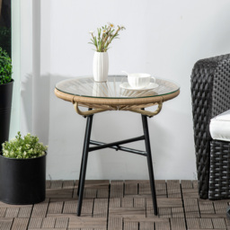 Outsunny Rattan Side Table, Round Outdoor Coffee Table, with Round PE Rattan and Tempered Glass Table Top for Patio, Garden, Balcony, Black - thumbnail 7