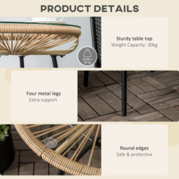 Outsunny Rattan Side Table, Round Outdoor Coffee Table, with Round PE Rattan and Tempered Glass Table Top for Patio, Garden, Balcony, Black - thumbnail 6