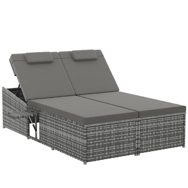 Outsunny 2 Seater Rattan Day Bed w/ Fire Retardant Cushions Grey - image 1