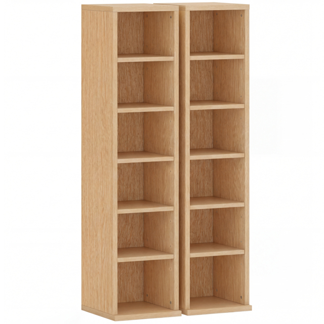 HOMCOM Set of 2 CD Media Display Shelf Unit Tower Rack with Adjustable Shelves, Natural - image 1