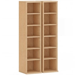 HOMCOM Set of 2 CD Media Display Shelf Unit Tower Rack with Adjustable Shelves, Natural - thumbnail 1