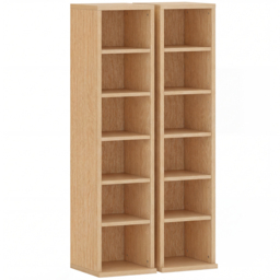 HOMCOM Set of 2 CD Media Display Shelf Unit Tower Rack with Adjustable Shelves, Natural - thumbnail 1