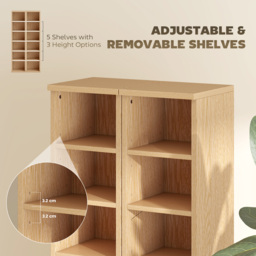 HOMCOM Set of 2 CD Media Display Shelf Unit Tower Rack with Adjustable Shelves, Natural - thumbnail 6